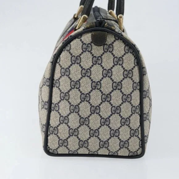 GUCCI GG Supreme Sherry Line Boston Bag PVC Navy Gold Red Auth 150128 - Picture 3 of 16